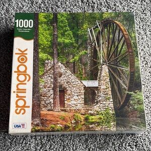NWT Springbok Water Wheel 1000 Piece Puzzle with Gristmill & Cobblestone Cottage